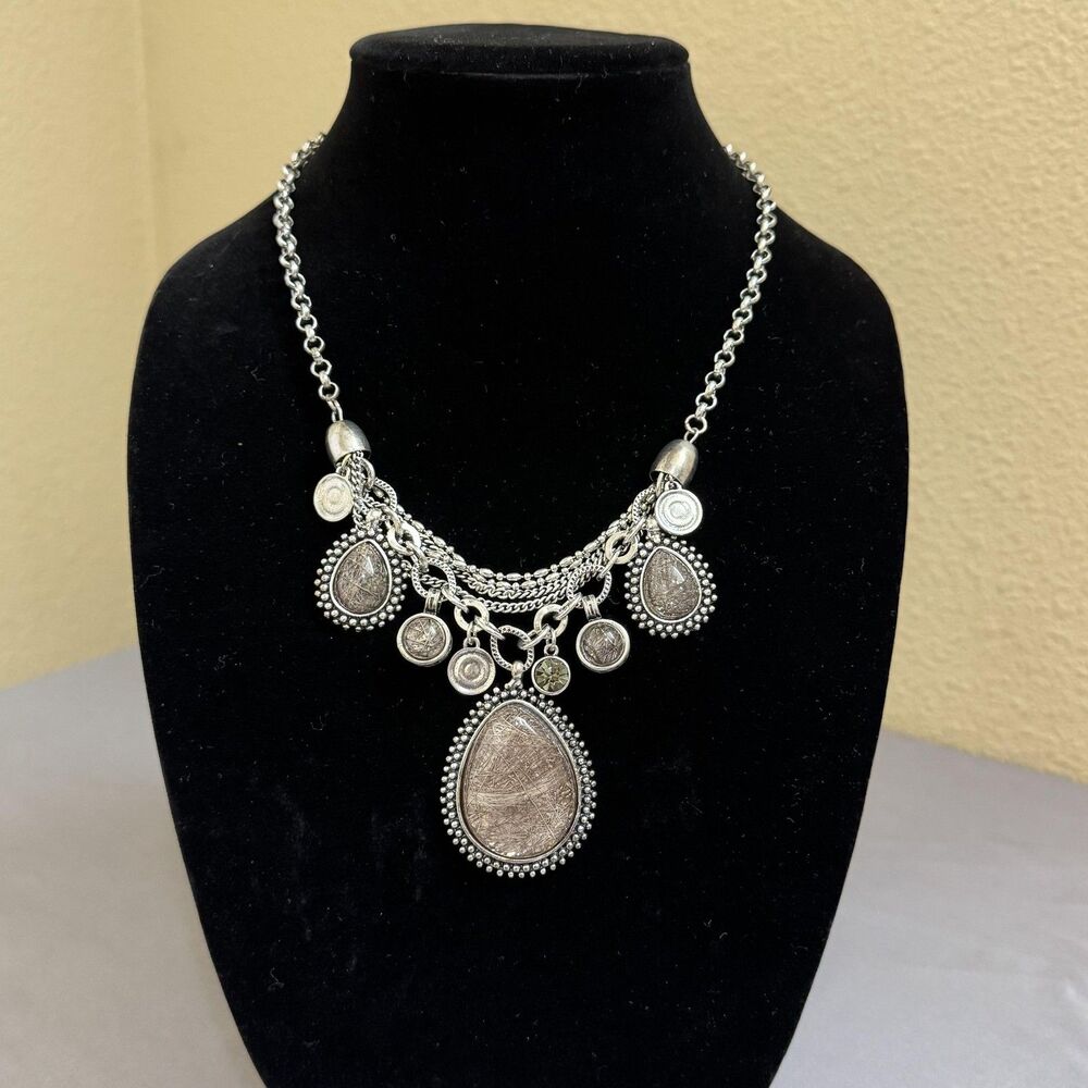 Silver Tone Champagne Glass Teardrop Bib Statement Necklace 20 In Womens Jewelry